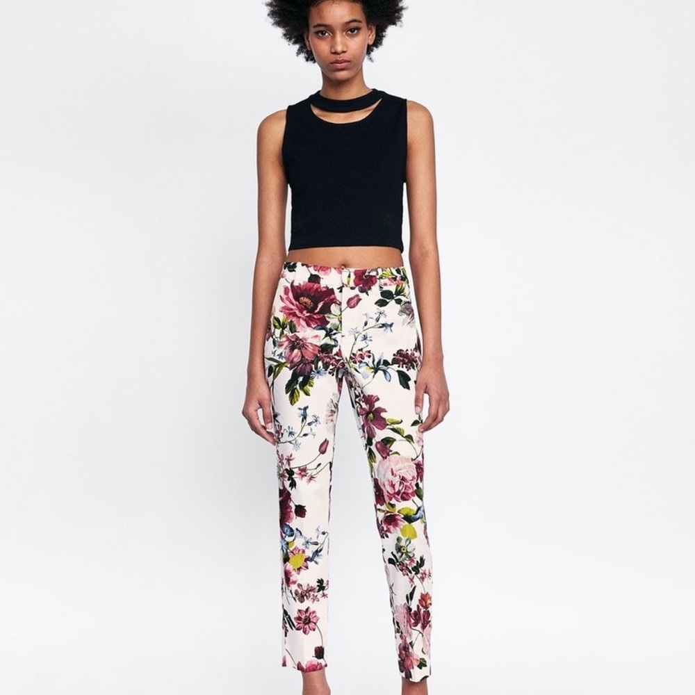 Zara floral straight-leg dress pants